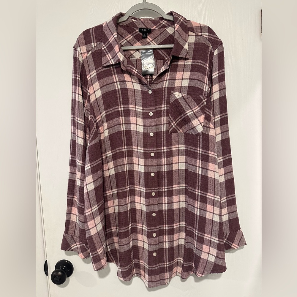 Torrid Rose Taupe Plaid Button-Up